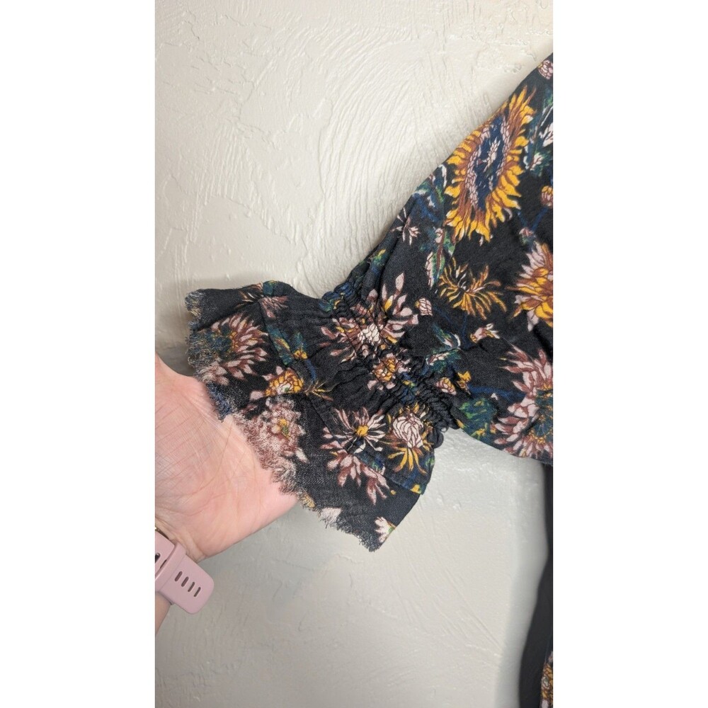 Natural Life Womens Med Black Floral Cotton Gauze Puff Sleeve Sienna Mini Dress - Picture 2 of 8